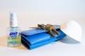Purell Advanced Hand Sanitizer Gel, mask, keys, purse