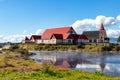 St. Faith`s Anglican Church over steaming geothermal lake, Rotorua, New Zealand Royalty Free Stock Photo