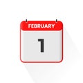 1st February calendar icon. February 1 calendar Date Month icon vector illustrator Royalty Free Stock Photo