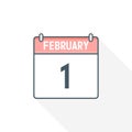 1st February calendar icon. February 1 calendar Date Month icon vector illustrator Royalty Free Stock Photo