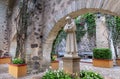 St. Francis of Assisi statue in colonial garden Royalty Free Stock Photo