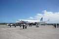 JetBlue plane on tarmac at Maurice Bishop International Airport in Grenada Royalty Free Stock Photo