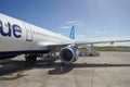 JetBlue plane on tarmac at Maurice Bishop International Airport in Grenada Royalty Free Stock Photo