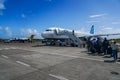 JetBlue plane on tarmac at Maurice Bishop International Airport in Grenada Royalty Free Stock Photo