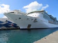 St. George, Greneda - 12/15/17: Princess Cruise Line`s Royal Princess ship and Royal Caribbean`s Jewel of the Seas docked in th Royalty Free Stock Photo