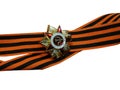 St. George ribbon with a medal on a white background Royalty Free Stock Photo