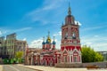 St. George`s Church on Pskov Hill. Zaryadye Park in the center of Moscow. Varvarka Street. Moscow, Russia, June 2018
