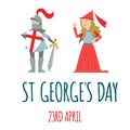 St.George`s Day card with knight and princess,