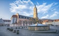 St George`s Fountain Georgsbrunnen and St. George`s Church in Eisenach, Germany