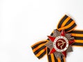 St. George`s ribbon with Medal of The Great Patriotic War on white background