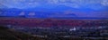 St. George Utah Valley with Mormon LDS Temple Red Cliffs and Snow Covered Mountains Royalty Free Stock Photo