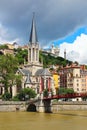 St. Georges church and bridge over Saone river in Lyon, France Royalty Free Stock Photo