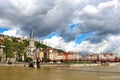 St. Georges church and bridge over Saone river in Lyon, France Royalty Free Stock Photo