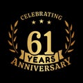 61 years anniversary celebration logotype. 61st anniversary logo. Vector and illustration.