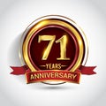 71st golden anniversary logo with ring and red ribbon isolated on white background Royalty Free Stock Photo