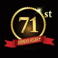 71st golden anniversary logo with shiny ring red ribbon Royalty Free Stock Photo