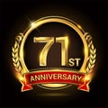 Golden Anniversary Logo with Red Ribbon And Wreath Royalty Free Stock Photo