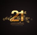 21st golden anniversary logo with swoosh and sparkle golden colored isolated on elegant background, vector design for greeting