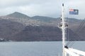 ST HELENA - OCTOBER 7, 2015: The RMS St Helena arrives at the island in the Atlantic Ocean on one of its final trips to St Helena