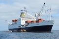 ST HELENA - OCTOBER 7, 2015: The RMS St Helena in James Bay at St Helena after one of its final voyages to the island