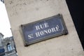 St Honore Street Sign on a Diagonal; Paris