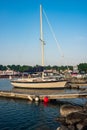 St Ignace, MI - July 14, 2021: Small sail boat moored at St Ignace on MI on July 14, 2021.