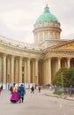 St. Isaac`s Cathedral on the background of cloudy sky with light