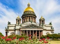 St. Isaac\'s cathedral and blooming roses in Saint Petersburg, Russia Royalty Free Stock Photo