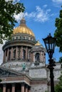 St. Isaac`s Cathedral, the colonnade and the golden dome