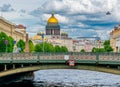 St. Isaac\'s Cathedral dome and Bridge of kisses over Moyka river, Saint Petersburg, Russia