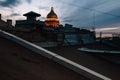 St. Isaac`s Cathedral in St Petersburg, view from the roof of the city at sunset Royalty Free Stock Photo