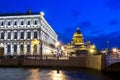 St. Isaac`s Cathedral and Moyka river at night, Saint Petersburg, Russia Royalty Free Stock Photo