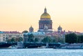 St. Isaac`s Cathedral and Palace bridge at sunset, Saint Petersburg, Russia Royalty Free Stock Photo