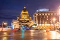 St. Isaac`s Cathedral in winter at night, Saint Petersburg, Russia Royalty Free Stock Photo