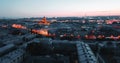 St. Isaak cathedral illuminating at night Saint Petersburg, Russia. city from above, cinematic drone video, historical