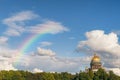 St. Isaak cathedral panoramic view with clouds and rainbow