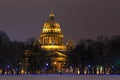 St. Isaak`s Cathedral, St. Petersburg in early morning in winter