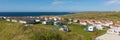 St Ives Bay Cornwall with static caravans and camping in summer panoramic view