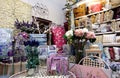 St Ives, Cornwall, UK - April 13 2018: Colourful homeware and decorative items for sale on shelves in a fancy goods store Royalty Free Stock Photo