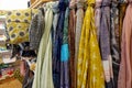 St Ives, Cornwall, UK - April 13 2018: Selection of scarves and other accessories in a ladies shop Royalty Free Stock Photo