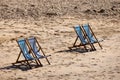 Deckchairs at Harbour Beach in St Ives, Cornwall on May 13, 2021 Royalty Free Stock Photo