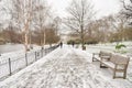 St James`s Park covered in snow, London, United Kingdom