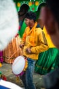 31st January 2023, Tehri Garhwal, Uttarakhand, India. Dhol Damo , traditional Uttarakhandi Drum instrument. Traditional Dance and