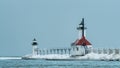 St. Joeseph Michigan North Pier Light House Covered in Ice. Royalty Free Stock Photo