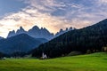 St Johann Church, Santa Maddalena, Val Di Funes, Dolomites, Italy. Royalty Free Stock Photo