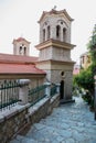 St. John Church, Arachova village, Viotia religious destination Greece. Cobblestone stairs. Vertical Royalty Free Stock Photo