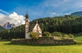 St. John church in front of the Odle mountains, Funes Valley, Dolomites, Italy Royalty Free Stock Photo