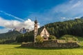 St. John church in front of the Odle mountains, Funes Valley, Dolomites, Italy Royalty Free Stock Photo