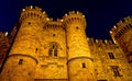 St John knights castle at Rhodes island, Greece. main entrance to the castle city of Rhodes, night Royalty Free Stock Photo