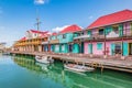 St John`s, Antigua. Colorful buildings at the cruise port. Royalty Free Stock Photo